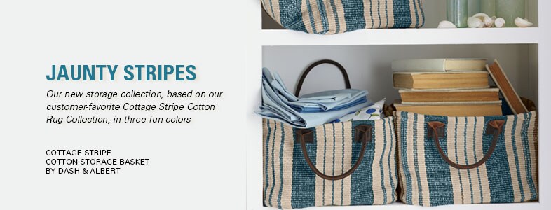 Garnet Hill Kids Room Decor and Rugs. Cottage Stripe Cotton Storage Basket by Dash and Albert.