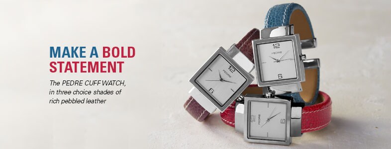 Garnet Hill Women's Watches. Pedre Cuff Women's Watch in Bold Pebbled Leather.