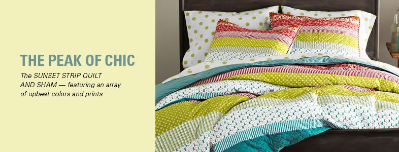 Garnet Hill Cotton Quilts and Shams. Sunset Strip Cotton Quilt and Sham in Upbeat Colors.