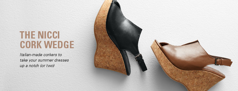 Garnet Hill Women's Dress Shoes. Nicci Cork Wedge Women's Dress Shoes. Italian-Made Dress Shoes to Take Summer Outfits up a Notch.