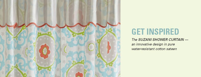 Garnet Hill Shower Curtains. Suzani Shower Curtain in Water-Resistant Cotton Sateen.