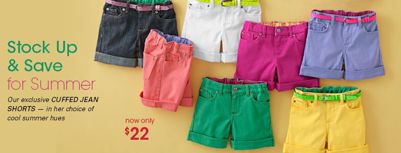 Garnet Hill Girls' Pants, Girls' Shorts and Leggings. Cuffed Jean Girls' Shorts in Cool Summer Hues, Now $22.
