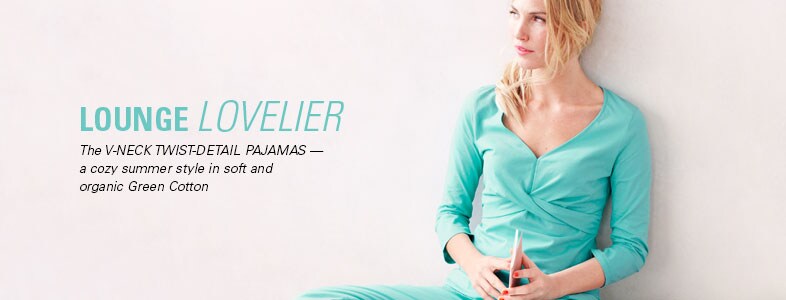 Garnet Hill Women's Pajamas. V-Neck Twist-Detail Pajamas for Women in Organic Green Cotton.