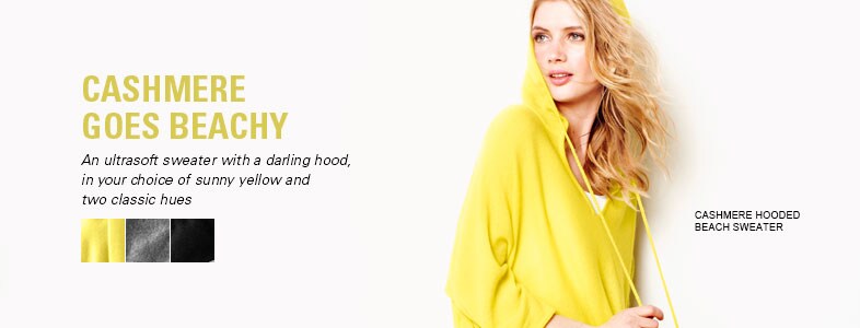 Garnet Hill Women's Cashmere Sweaters. Hooded Beach Cashmere Sweater - Ultrasoft in Sunny Yellow or Two Classic Hues.