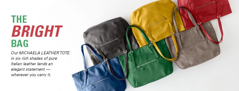 Garnet Hill Handbags and Tote Bags. The Michaela Leather Tote Bag in 6 Rich Shades of Italian Leather.