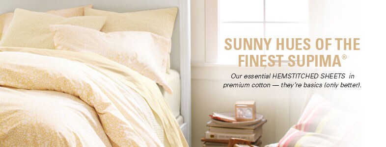 Garnet Hill Patterned Sheets. Essential Hemstitched Supima Percale Patterned Sheets in Premium Cotton in Sunny Hues.
