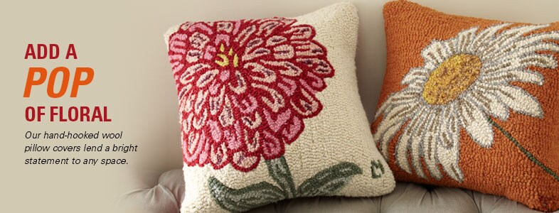 Garnet Hill Throw Pillow Covers. Floral Hooked Wool Pillow Covers - These Hand-Hooked Throw Pillow Covers Lend a Bright Statement to Any Space.