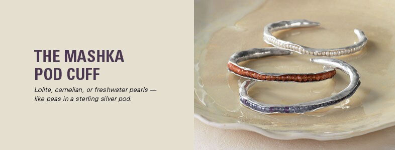Garnet Hill Women's Bracelets. The Mashka Pod Cuff Women's Bracelet. Lolite, Carnelian or Freshwater Pearls.