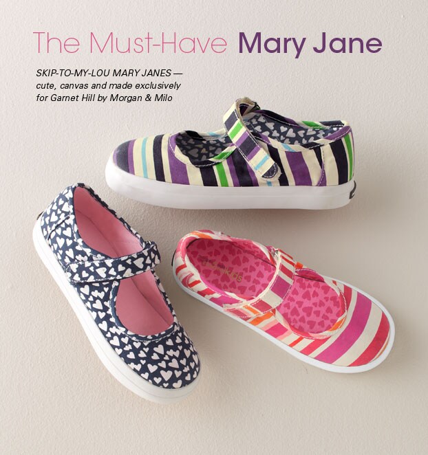 Garnet Hill Girls' Clothing. Skip-to-my-Lou Mary Janes for Girls by Morgan and Milo.