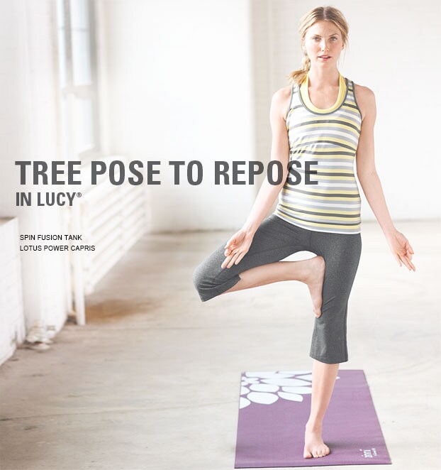 Garnet Hill Women's Yoga Clothing. Tree Pose to Repose in lucy activewear Yoga Clothing. Spin Fusion Yoga Tank. Lotus Power Yoga Capris.