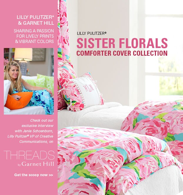 Lilly Pulitzer Bedding at Garnet Hill. Sister Florals Bedding. Learn More About our Collaboration with Lilly Pulitzer on Threads by Garnet Hill.