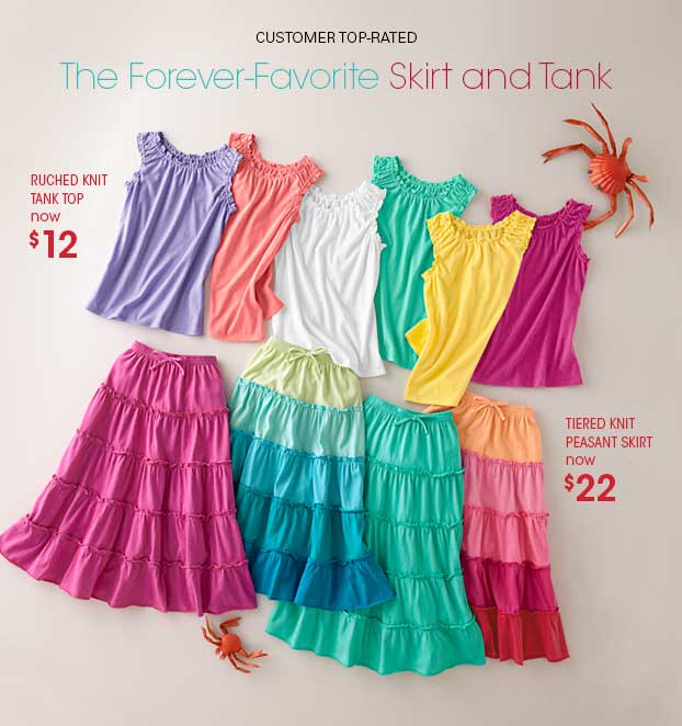 Garnet Hill Girls' Clothing. Save on our Top-Rated Girls' Clothing. Girls' Ruched Knit Tank Top (Now $12) and Girls' Tiered Knit Peasant Skirt (Now $22).