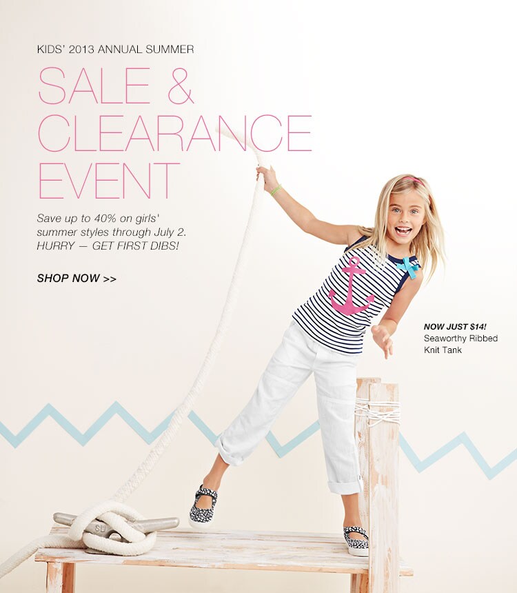 Garnet Hill Bedding and Clothing Catalog. Kids' Sale and Clearance Event - Save Up to 40% through July 2. Girls' Seaworthy Ribbed Knit Tank, Just $14.