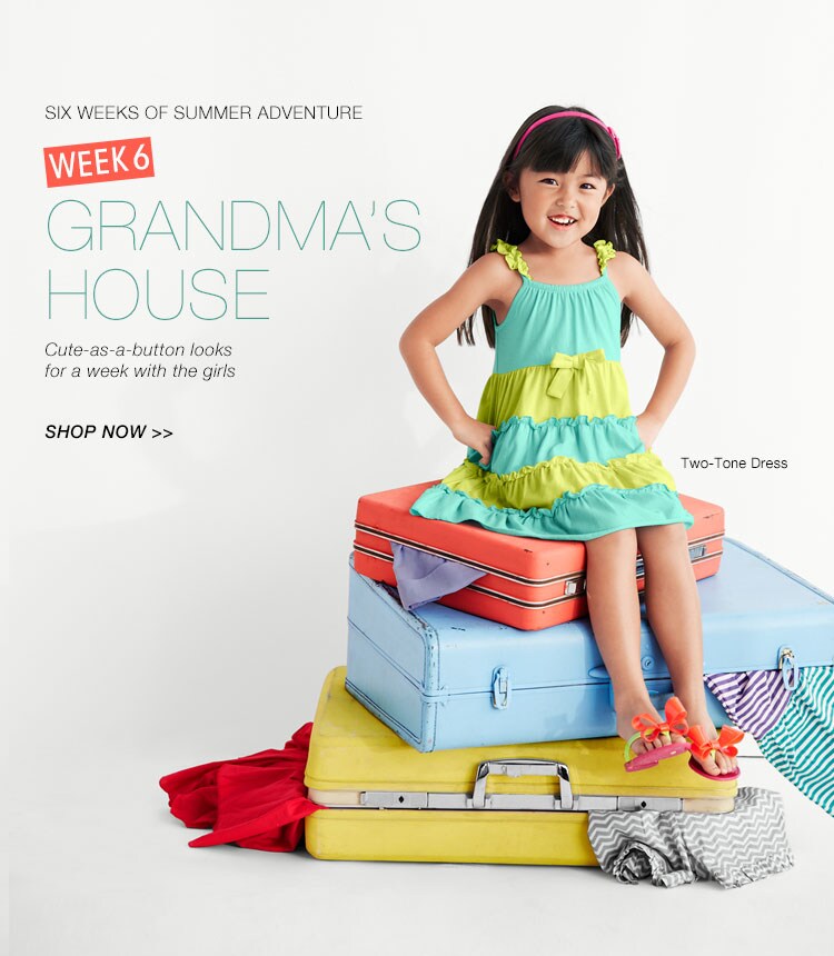 Garnet Hill Kids' Bedding and Kids' Clothing Catalog. Week 6: Summer Girls' Clothing for Grandma's House. Girls' Two-Tone Dress.