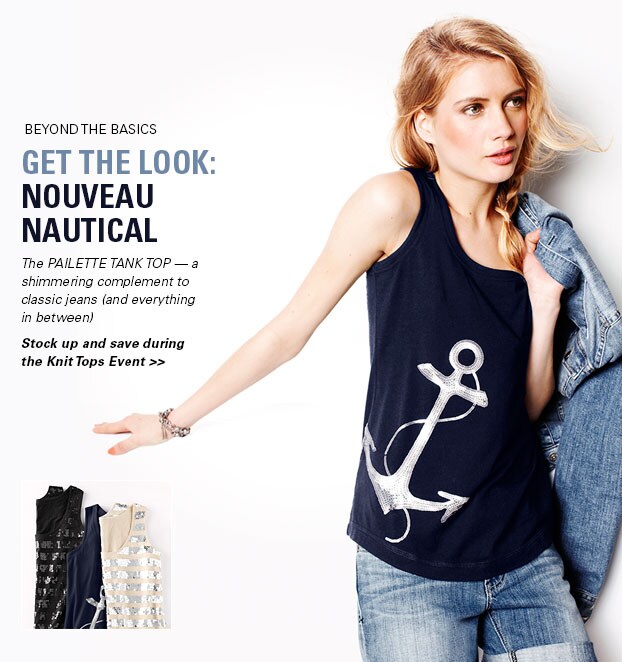 Garnet Hill Women's Clothing. The Pailette Tank Top in Sparkly Anchor or Stripes.