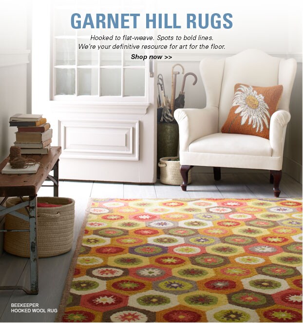 Garnet Hill Home Decor and Rugs. Hooked to Flat-Weave, Spots to Bold Lines, We're Your Rug Resource. Beekeeper Hooked Wool Rug.