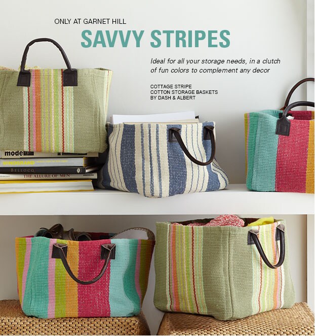 Garnet Hill Home Decor and Rugs. Cottage Stripe Cotton Storage Baskets by Dash and Albert, Add Style to Your Home Decor.