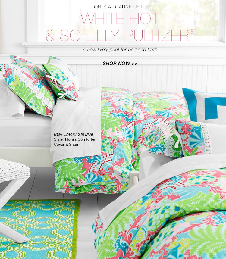Garnet Hill Women's Clothing and Bedding Catalog. New Sister Florals Bedding Checking in Blue Print, Only at Garnet Hill.