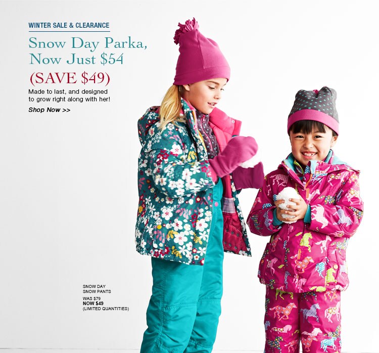 Garnet Hill Kids' Bedding and Girls' Clothing Catalog. Kids' Outerwear Clearance - Save $49 on our Girls' Snow Day Parka, Just $54.