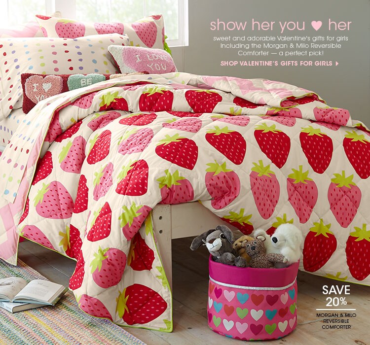 Garnet Hill Girls' Clothing and Kids' Bedding Catalog. Shop Valentine's Day Gifts for Girls. Save 20% on our Morgan and Milo Reversible Comforter.