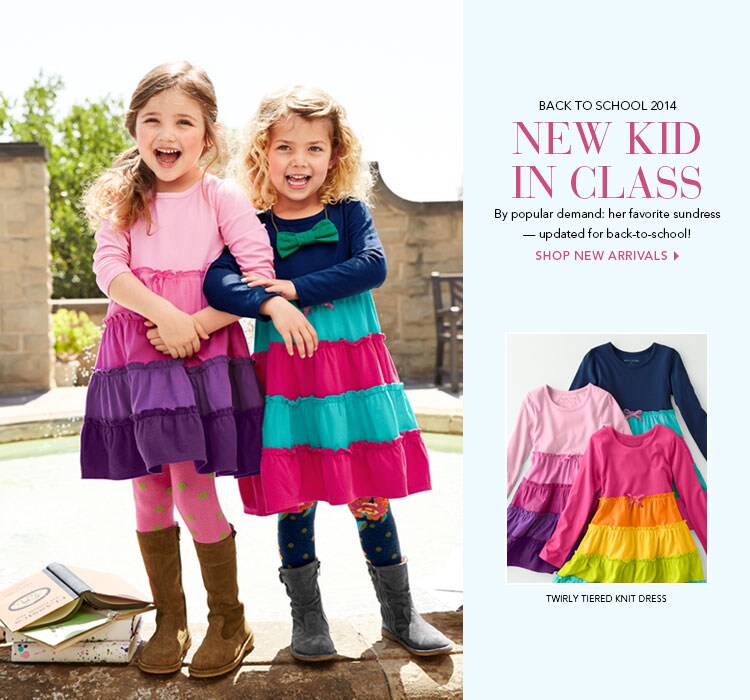 Garnet Hill Kids' Bedding and Girls' Clothing Catalog. Back to School 2014. Shop New Arrivals in Girls' Clothing. Twirly Tiered Knit Dress.