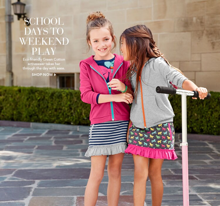 Garnet Hill Kids' Bedding and Girls' Clothing Catalog. Girls' Eco-Friendly Green Cotton Clothing.