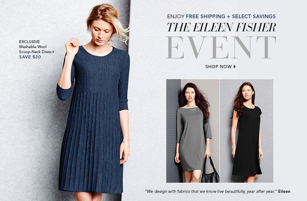 Garnet Hill Bedding and Women's Clothing Catalog. The Eileen Fisher Sale Event - Special Savings and Free Shipping on Eileen Fisher Clothing and Bedding through September 9. Exclusive Eileen Fisher Washable Wool Scoop-Neck Dress, Save $30.