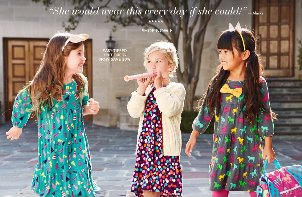 Garnet Hill Kids' Bedding and Girls' Clothing Catalog. Girls' Easy Tiered Knit Dress, Now Save 20%.