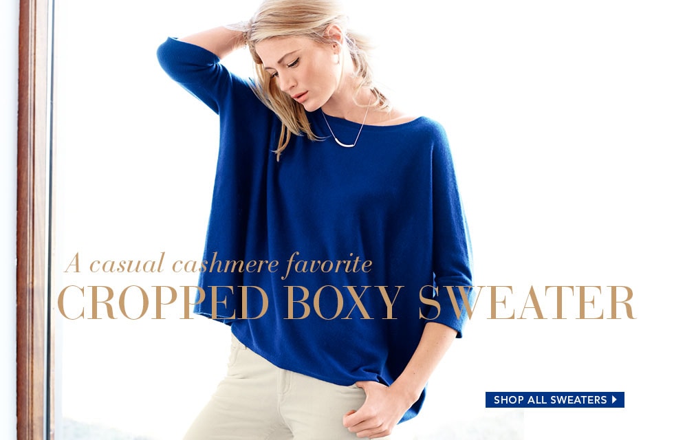 Garnet Hill Bedding and Women's Clothing Catalog. Cashmere Cropped Boxy Sweater.