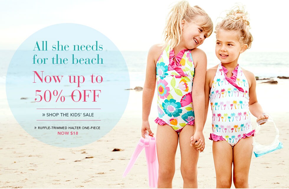 Garnet Hill Kids' Bedding and Girls' Clothing Catalog. All Girls Need for the Beach, Now Up to 50% Off. Shop the Girls' Clothing Sale. Girls' Ruffle-Trimmed Halter One-Piece Swimsuit, Now $18.