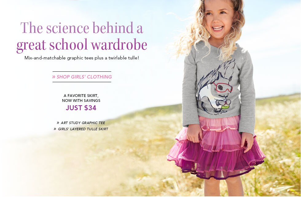 Garnet Hill Kids' Bedding and Girls' Clothing Catalog. The Science Behind Great School Clothes. Mix-and-Matchable Girls' Graphic Tees Plus a Twirlable Tulle Skirt. Shop Girls' Clothing. Girls' Art Study Graphic Tee. Girls' Layered Tulle Skirt, Just $34.
