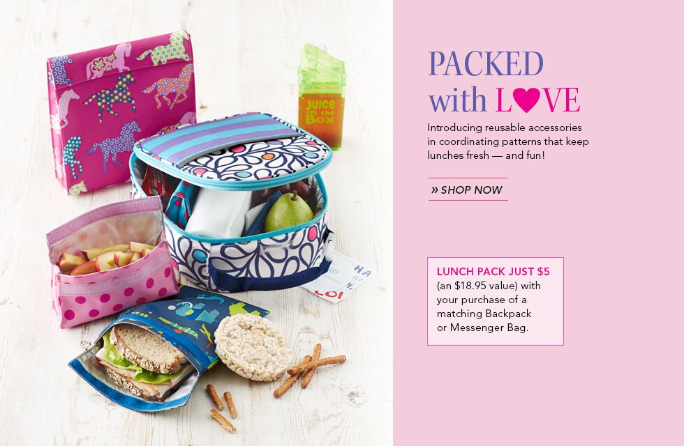 Garnet Hill Kids' Bedding and Girls' Clothing Catalog. New Reusable Lunch Box Accessories to Keep Lunches Fresh (and Fun). Get a Matching Lunch Pack for $5 (Reg. $18.95) with your Purchase of a Matching Kids' Backpack or Messenger Bag.