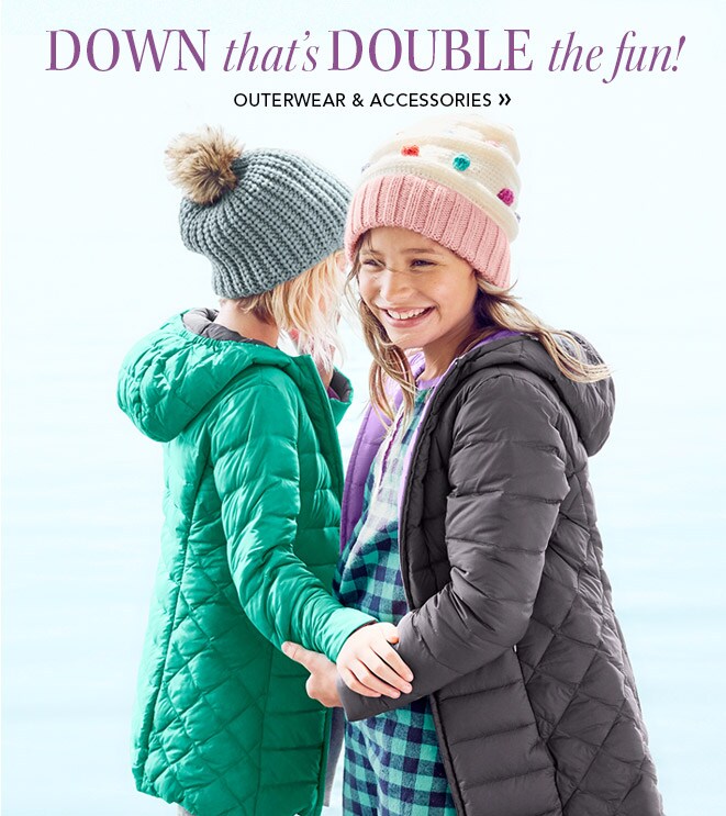 Garnet Hill Kids' Bedding and Girls' Clothing Catalog. Down that's Double the Fun. Kids' Outerwear and Accessories. Girls' Reversible Down Coat.