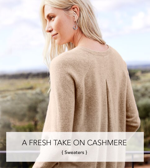 A fresh take on Cashmere. Women's Cashmere Back-Pleat Sweater.