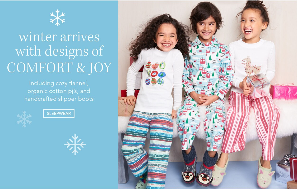 Cozy flannel, organic cotton pj's and handcrafted slipper boots for kids.