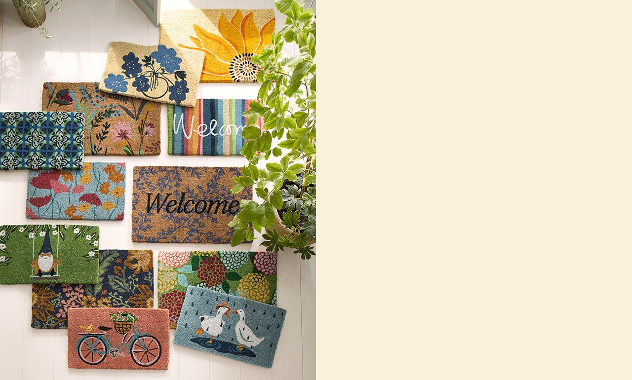 Our collection of spring doormats in various patterns. Shop doormats.