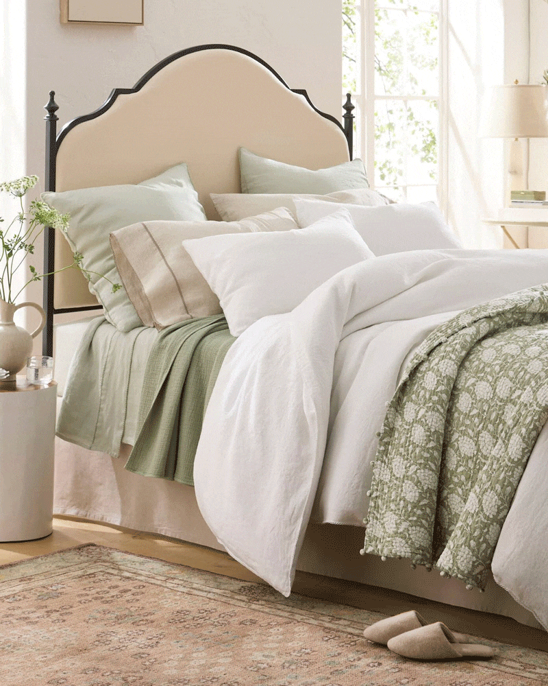 Our new Heirloom Linen Bedding Collection in several colors. Visit the home linen shop.