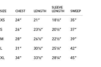 For complete garment measurements, please contact customer service at 1.800.870.3513