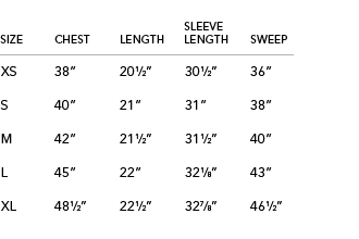 For complete garment measurements, please contact customer service at 1.800.870.3513